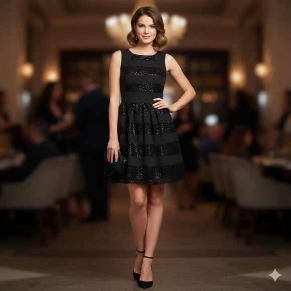 Cynthia Rowley Dresses & Skirts - Cynthia Rowley Black Sequin Striped Cocktail Dress Womens Size 4 Sleeveless LBD